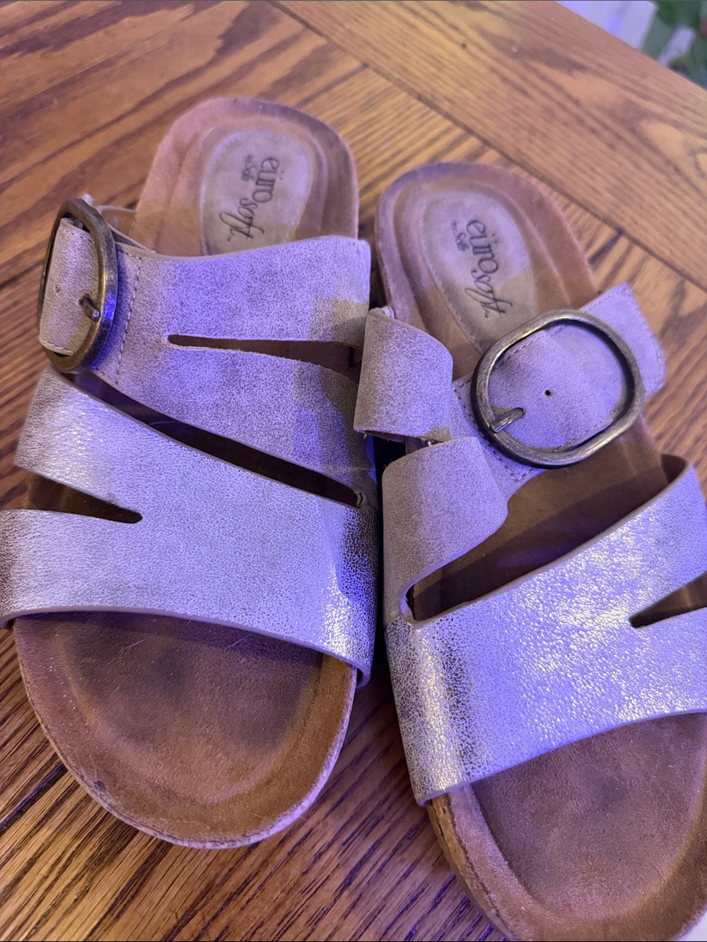 Women’s Metallic Silver Buckle Slide Sandals